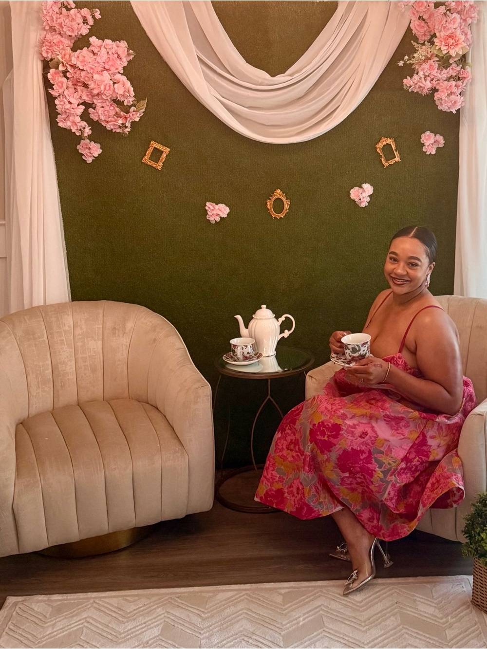 Pink Floral Satin Slip Dress